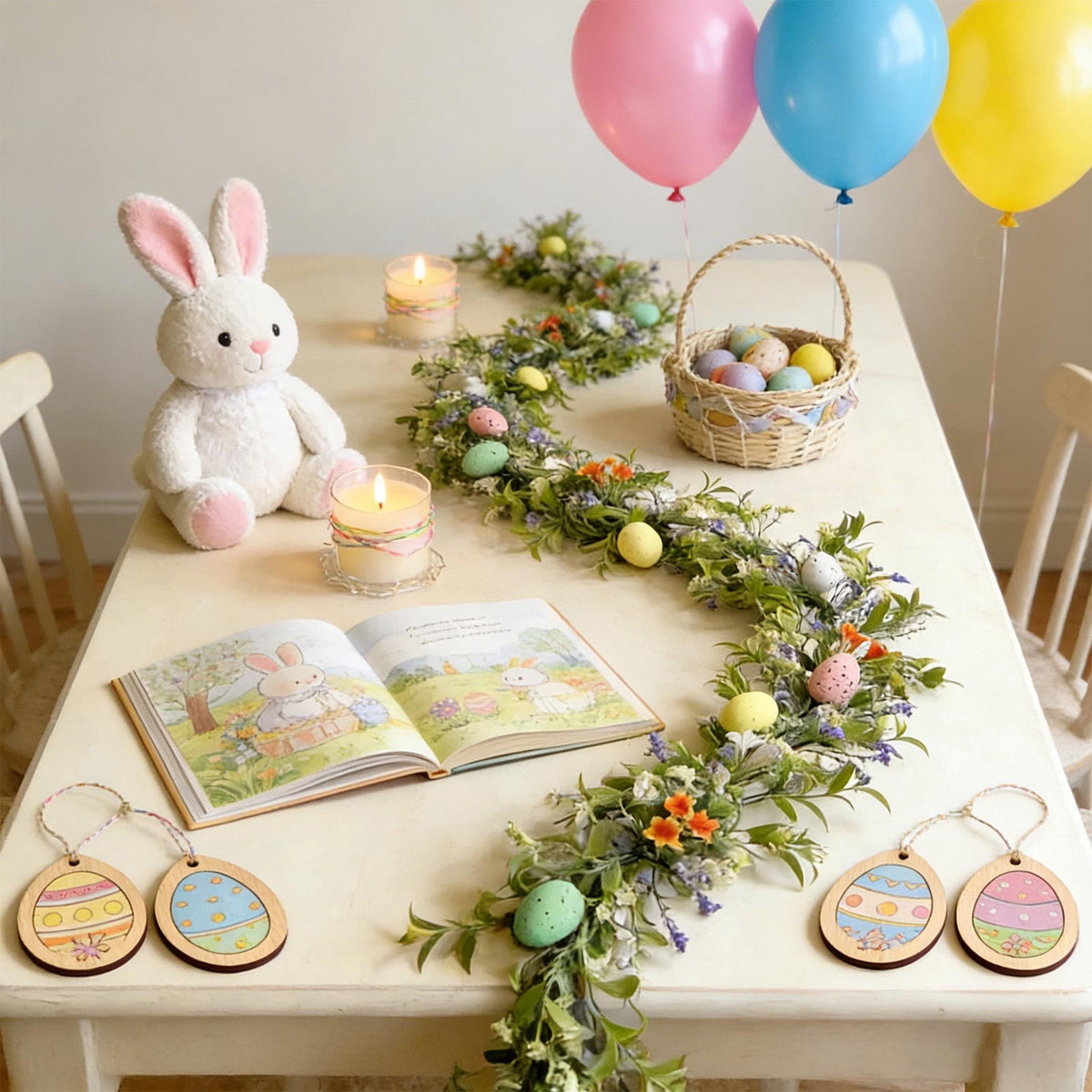 yulier Artificial Garland 70.86 inch Spring Garland with Flowers, Faux Vines Floral Hanging Garland for Holiday Wedding Spring Home Party Window Door Fireplace Table Indoor Outdoor Decor