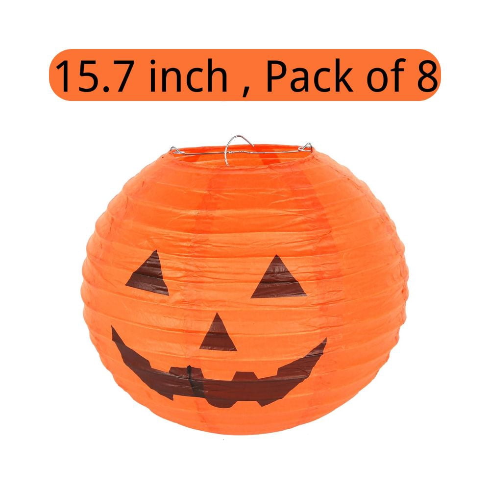 11 Inch Halloween Paper Pumpkin Lanterns Jack-O-Lanterns Hanging Halloween Decorations Outdoor Indoor Halloween Party Decorations - 8 PCS