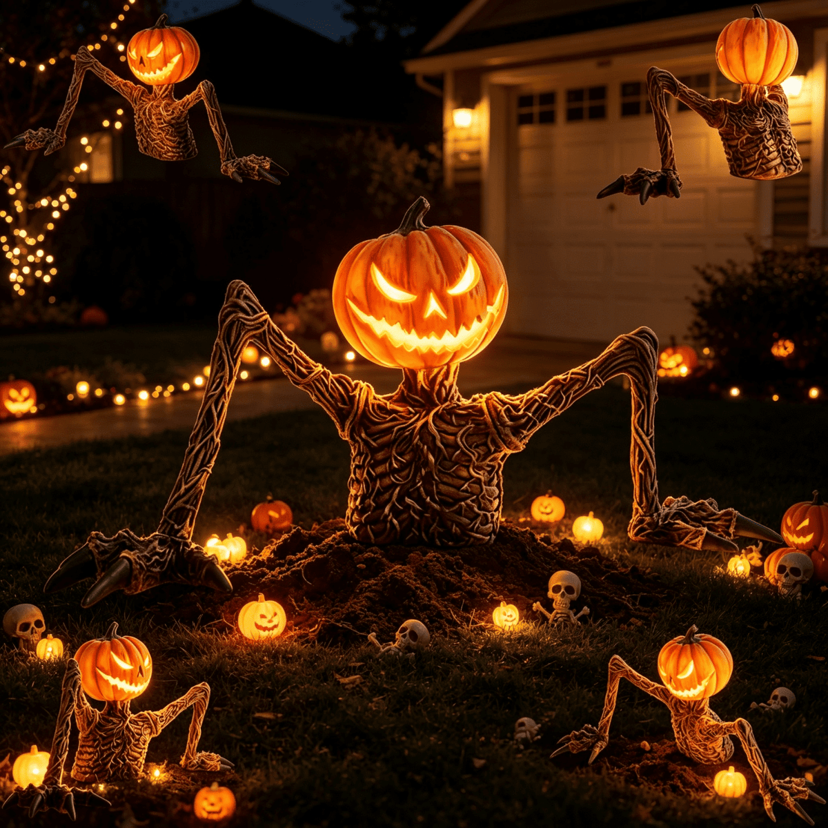 Halloween Pumpkin Decorations, Pumpkin Head Groundbreaker with Outstretched Arms, Scary Halloween Decor for Garage Door, Yard, Patio, Porch,Scary Outdoor Halloween Decorations for Yard