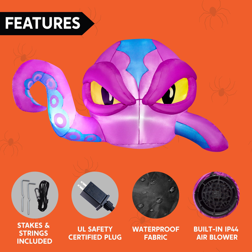 Joyfy 4 FT Halloween Inflatable Purple Octupos Head with Tentacles Broke Out from Window with Built-in LED Blow Up Inflatable for Window Decoration Yard Garden Lawn Decor