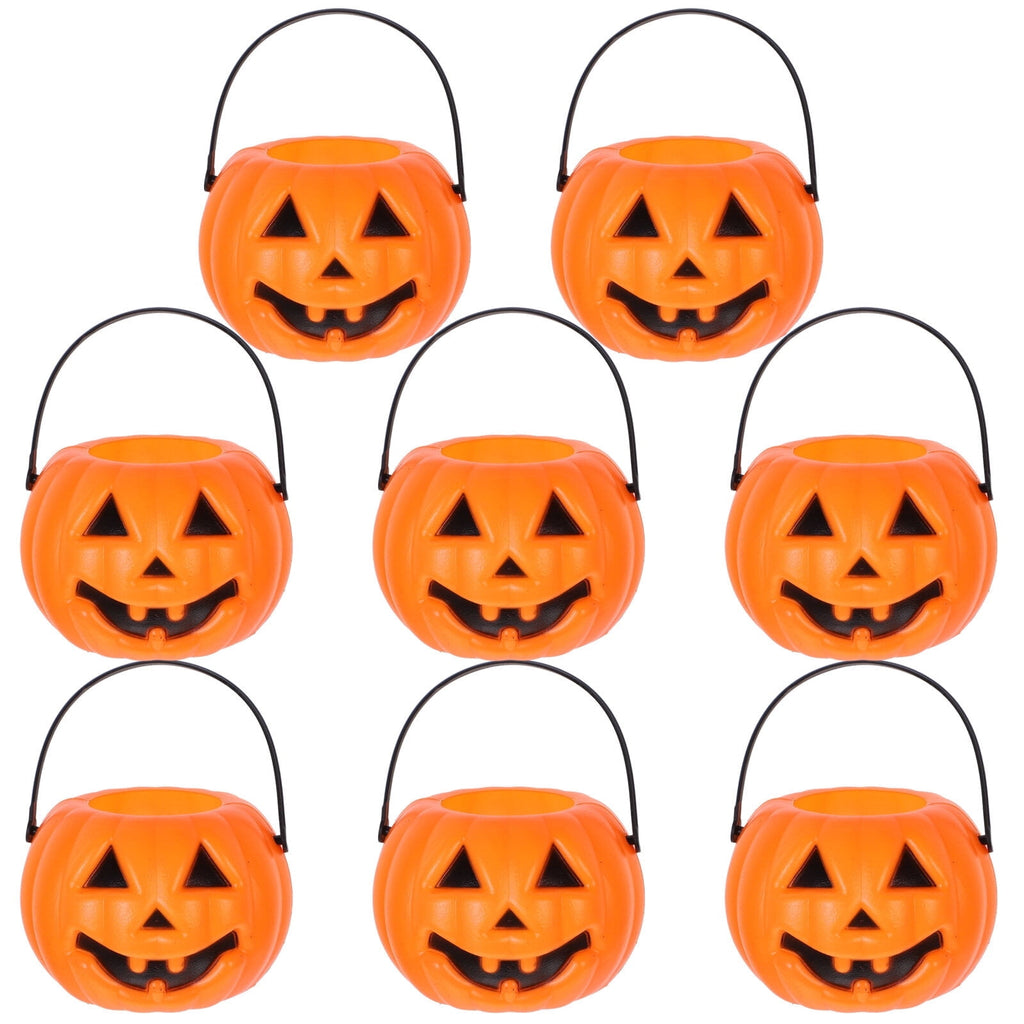Pumpkin Candy Bucket 8pcs Plastic Pumpkin Candy Bucket Children Pumpkin Candy Pail Holder for Halloween Party Decoration Orange