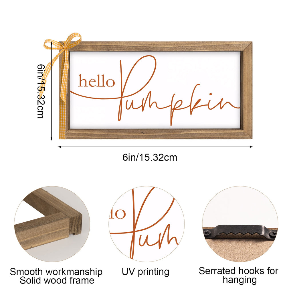11.8×6 Inch Hello Pumpkin Sign, White Wooden Fall Decorations for Home Farmhouse, Autumn Decor Indoor Table Wall Shelf Desk Mantle Office Rustic Thanksgiving Harvest Decorative Signage