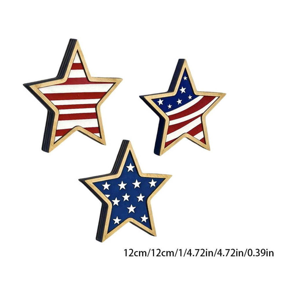Japceit 3Pcs 4Th Of July Decorations Wooden Stars,Red White Blue Patriotic Decor, Independence Day Ornaments Set,For Home Office Table Shelf