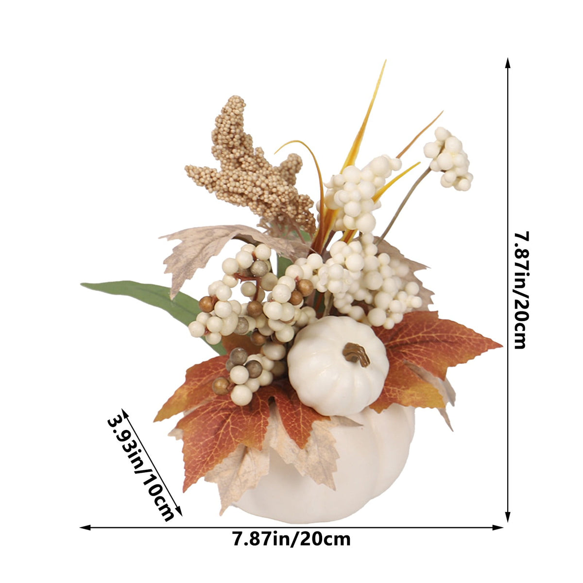 Artificial Pumpkin with Berry and Maple Leaf for Autumn Thanksgiving Table Decor, Fall Centerpiece in Wooden Box Indoor Outdoor Farmhouse Harvest Home Decor
