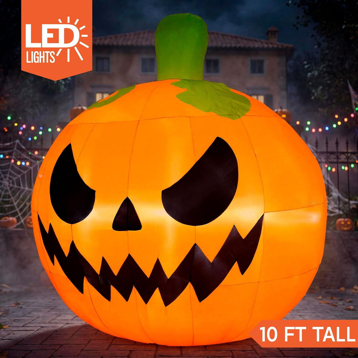 Joyfy 10 Ft Tall Halloween Inflatables Pumpkin,Giant Pumpki Blow Up Decor with Built-in LED Lights,Outdoor Decorations for Yard,Lawn,Garden