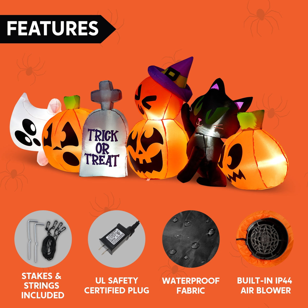 Joyfy 10 Ft Tall Halloween Inflatables Pumpkin,Giant Pumpki Blow Up Decor with Built-in LED Lights,Outdoor Decorations for Yard,Lawn,Garden