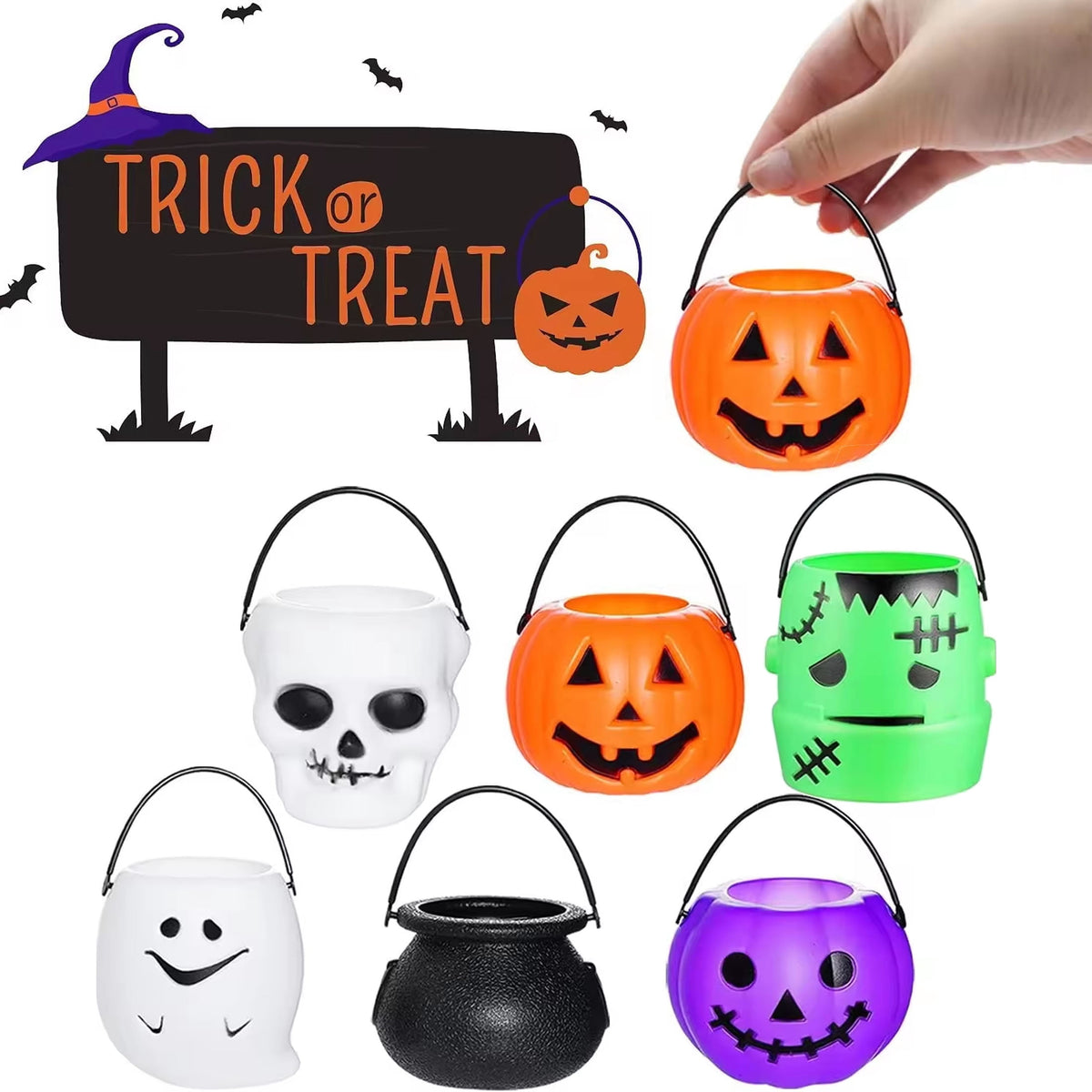 CRAZY NIGHT 12PCS Mini Halloween Pumpkin Candy Bucket, Plastic Trick or Treat Basket for Kids, Portable Halloween Candy Pumpkin Pails for Halloween Party Decor Favors