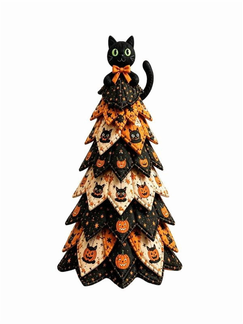 DIY Halloween Quilted Fabric Tree Kit, Sewing Project Holiday Mantel Decor, Quilted Patchwork Fabric Halloween Tabletop Christmas Tree, Handmade Gifts for Craft Lovers, Charming Patchwork Bundle #Cat