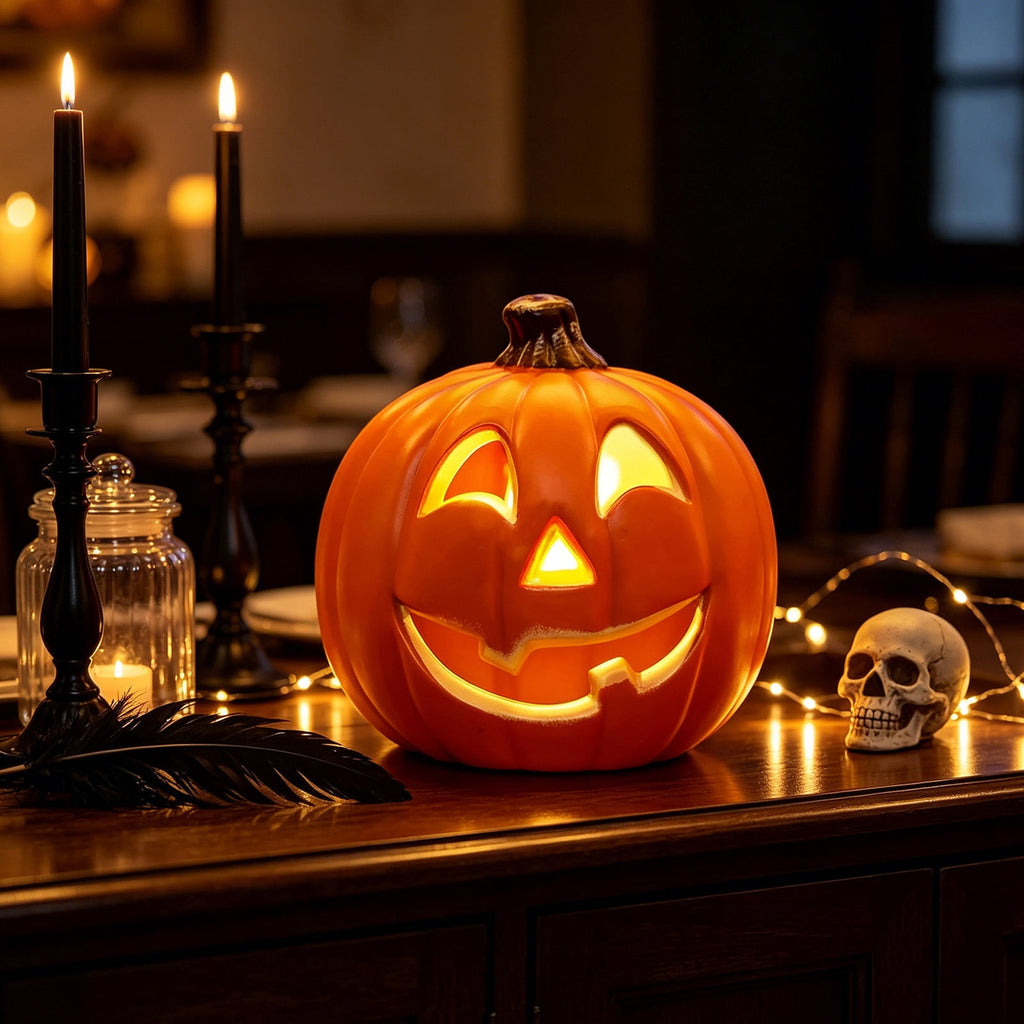 Halloween Lighted Pumpkin Decoration, Glowing Jack o Lanterns, Large LED Pumpkin Lamp with Warm Glow, Outdoor Yard Porch Halloween Decor, Holiday Display Ornament for Home Party