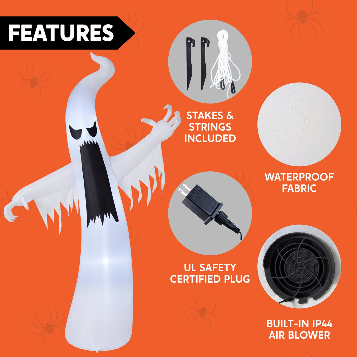 Joyfy 12ft Halloween Ghost Inflatable,Giant Ghosts inflatables with Build-in LEDs Outdoor Decorations,Blow Ups Halloween Yard Inflatables