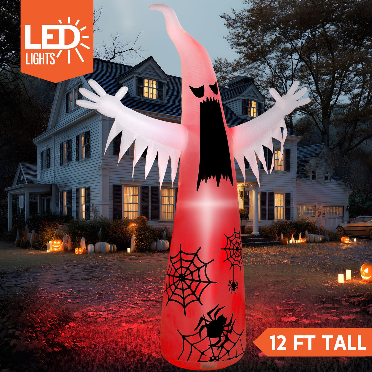 Joyfy 12ft Halloween Ghost Inflatable,Giant Ghosts inflatables with Build-in LEDs Outdoor Decorations,Blow Ups Halloween Yard Inflatables