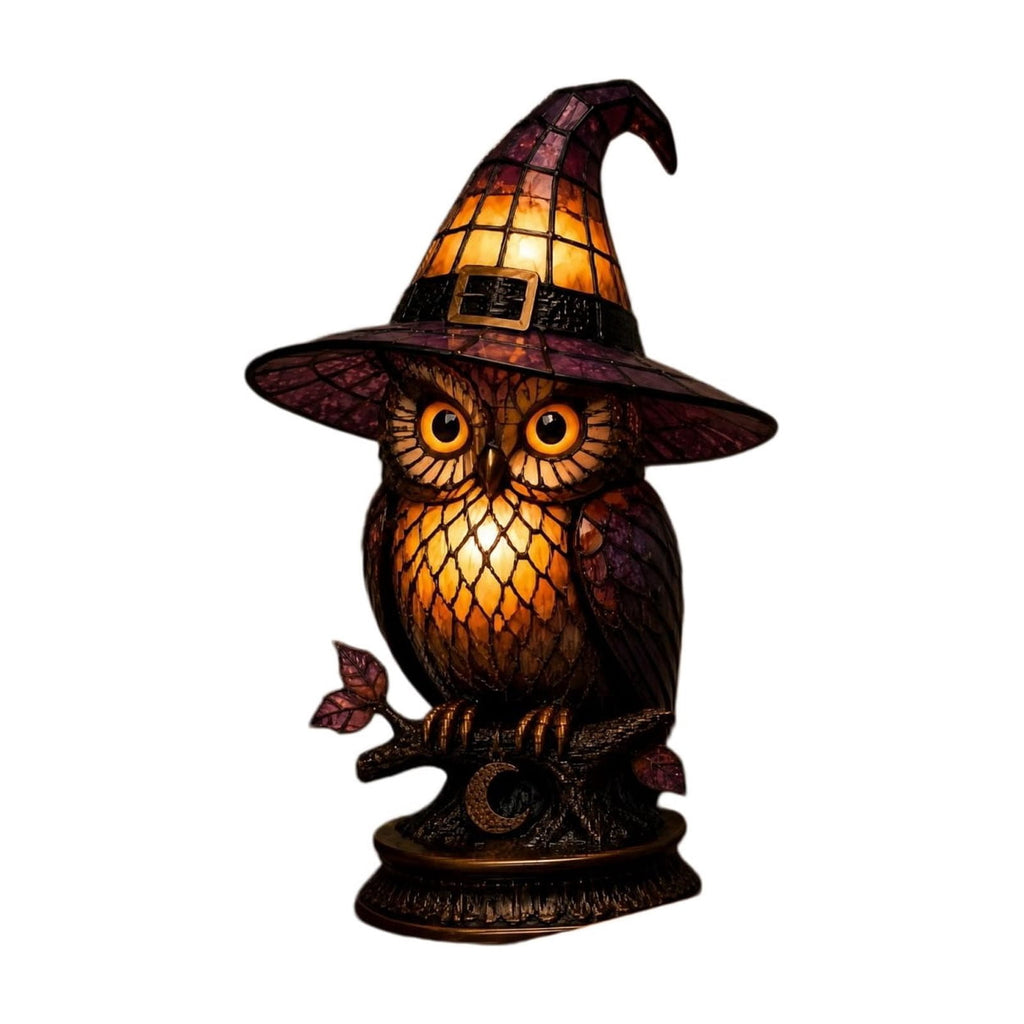 Stained Glass Witch Hat Lamp Gothic Halloween Lighting Decor, Vintage Witchy Hats Night Lights, Handcrafted Retro Resin Table Lamp for Bedroom, Living Room & Home Decor