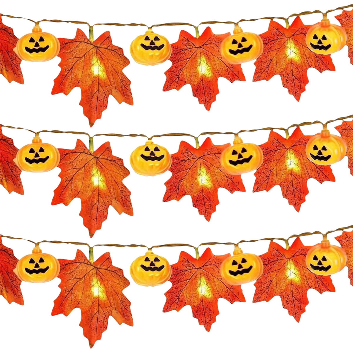 Halloween Decoration Under $5 Pumpkins Garland Lights Fall Decorations Realistic Larger Maple Leave String Light LED Fall Lights Battery Operated Indoor Home Outdoor Halloween Decor