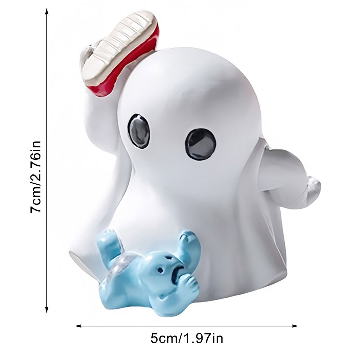 Halloween Ghost Figurine, Resin Lighted Ghost Ornament with Pumpkin Lantern & Beverage Cup, Tabletop Halloween Indoor Decor