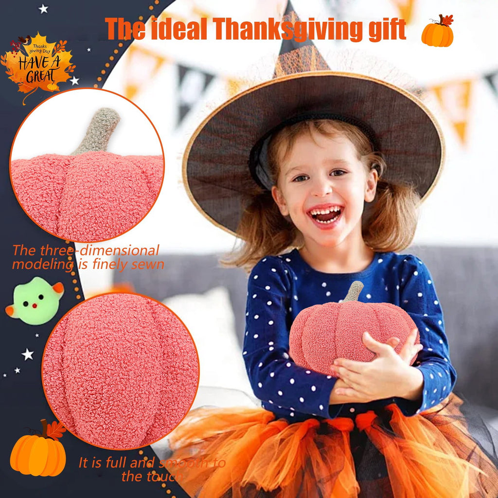 Sahpxhe Halloween Decorations Pumpkins Throw Pillow, Fall Decorative Pumpkin Shaped Plush Toy Cushion for Home Sofa Bed Party Decor Pink