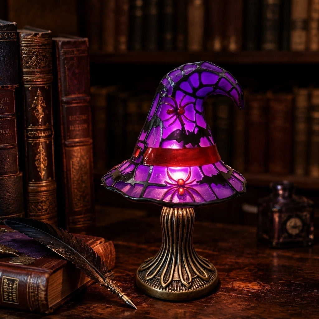 Halloween Pumpkin Night Light With Witch Hat Acrylic LED Tabletop Ornament, Spooky Glowing Figurine for Home Party Bedroom Holiday Decoration