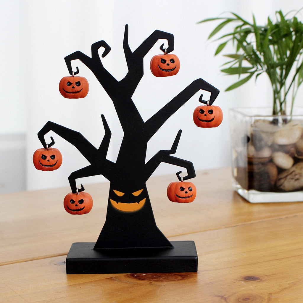 Blueek Halloween Indoor Decor, MiNi Halloween Tree with 6 Pumpkin Ornaments, Halloween Decorations Black Tree for Indoor Home Desk Table