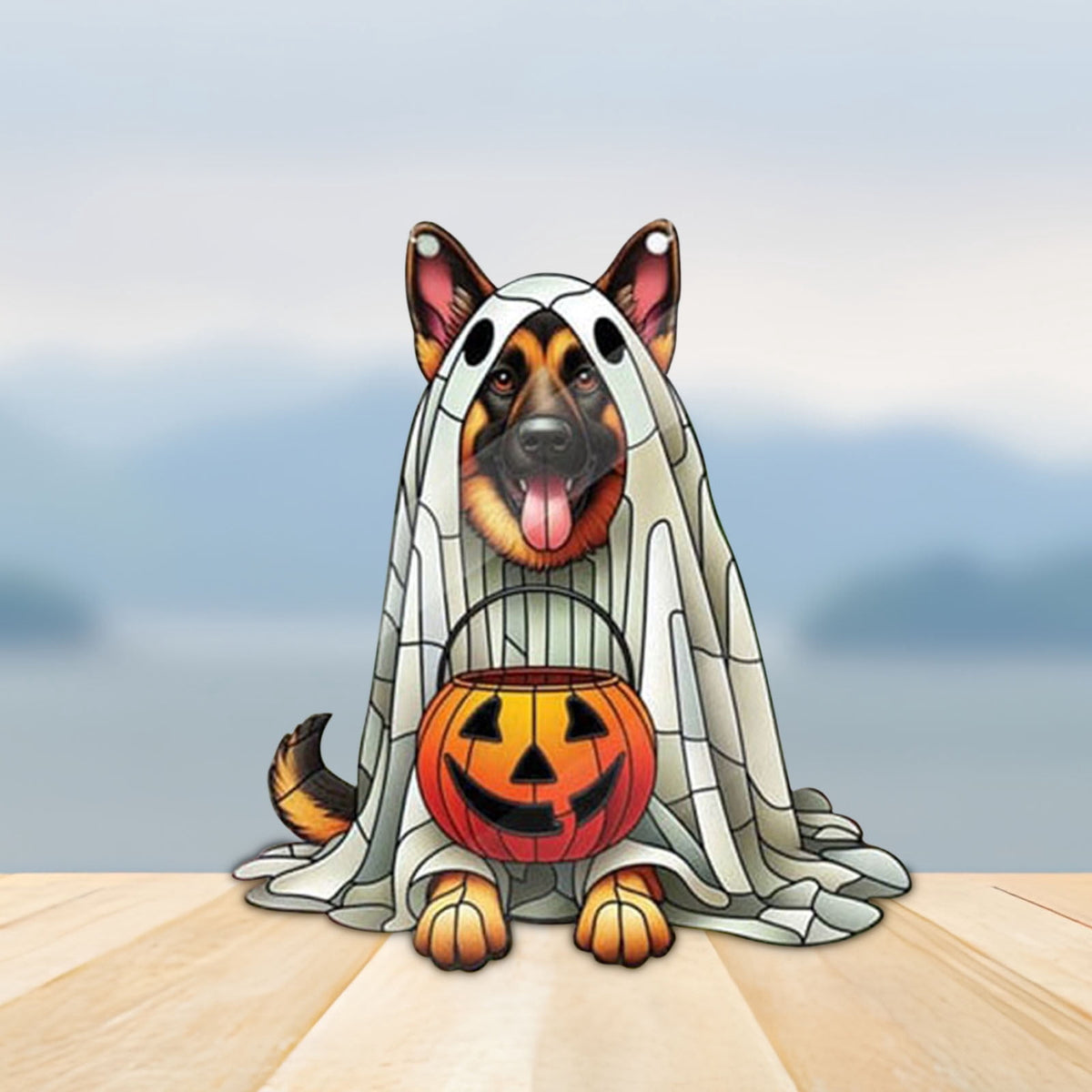 Deeceymbur Halloween Window Hanging Acrylic Pumpkin Dog Decoration Spooky Home and Window Decor A
