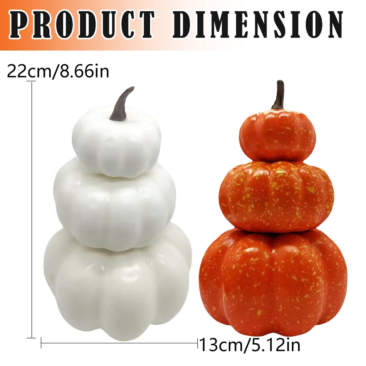 White Stacked Pumpkin Model - Realistic Fall and Thanksgiving Home Decor
