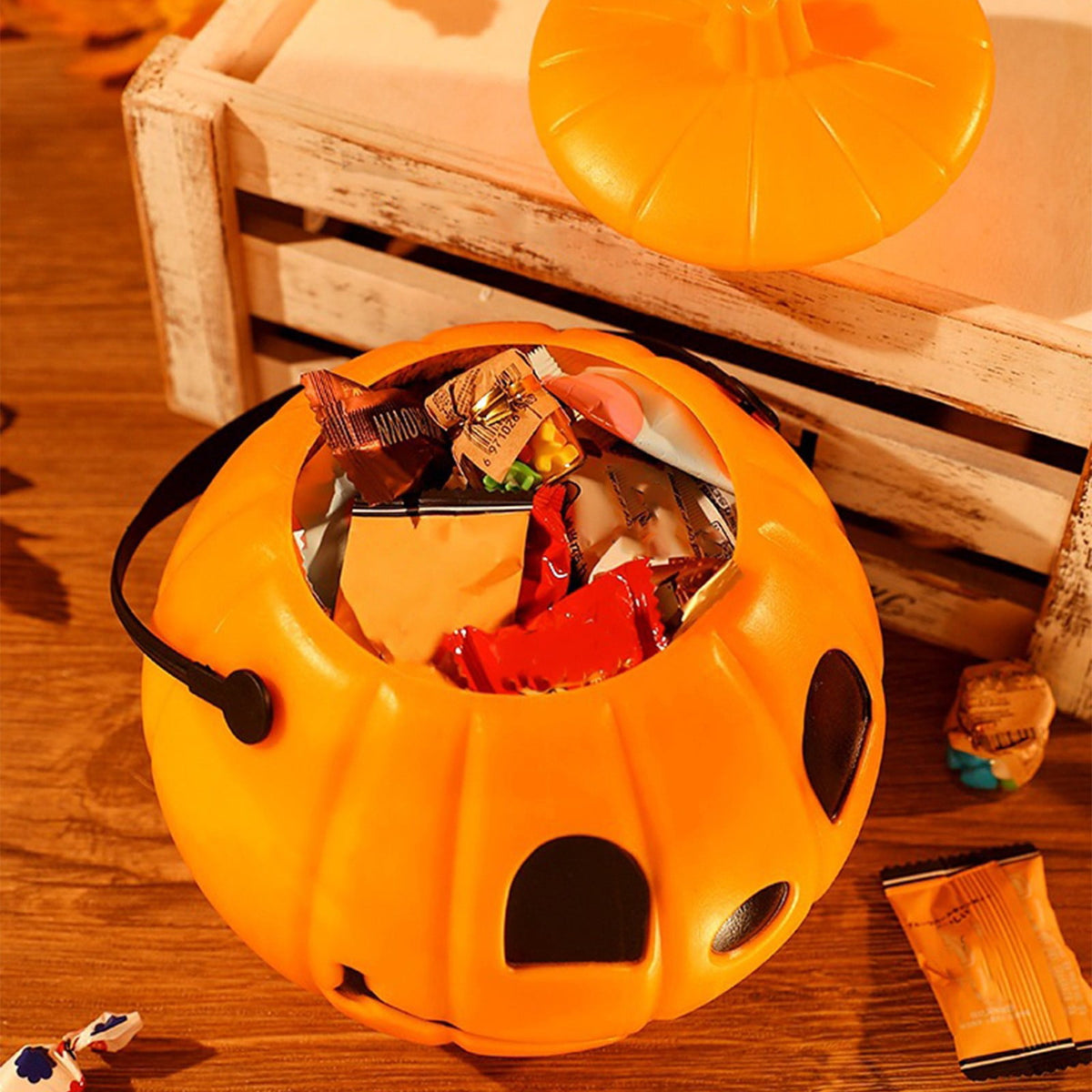 Kyusrd Trick or Treat Halloween Lantern Pumpkin Decoration Lighted Table Centerpieces Ornaments Spooky Pumpkin Prop Decor Decorative Wedding Candy Bowl Organizer Canisters