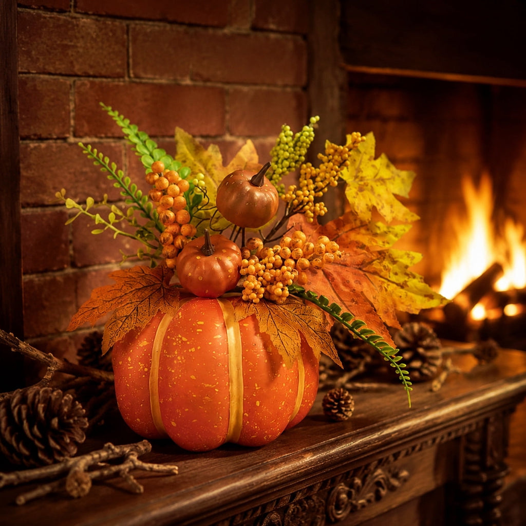 Pumpkin Decor with Artificial Flower Sunflowers Fall Decorations for Home Tabletop Kitchen Party Thanksgiving Harvest
