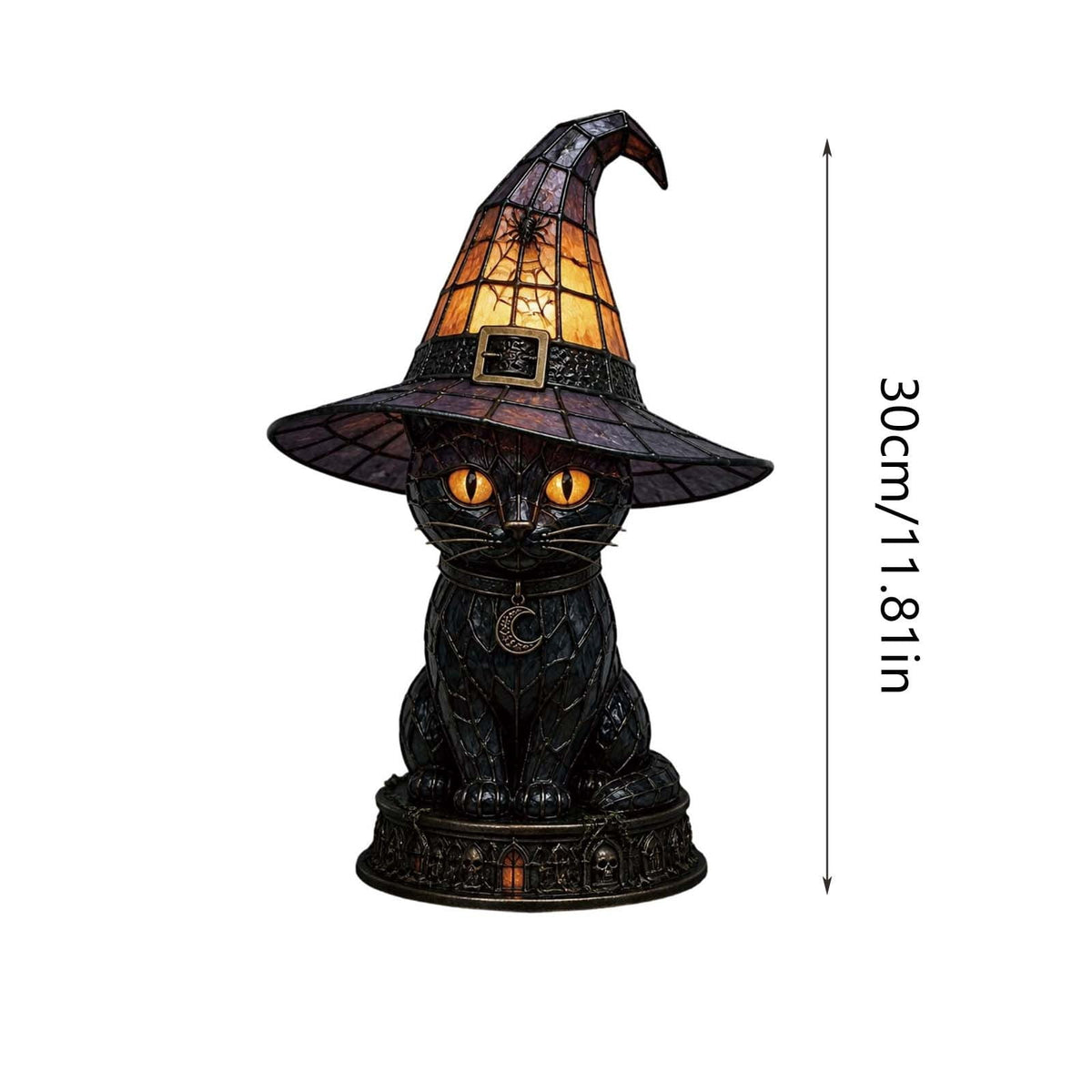 Black Cat Witch Hat Lamp Halloween Decor, Retro Resin Witch Hat Cat Lamp, Halloween pumpkin decoration Night Light, for Bedroom & Bookshelf family gatherings decoration gifts(Resin)