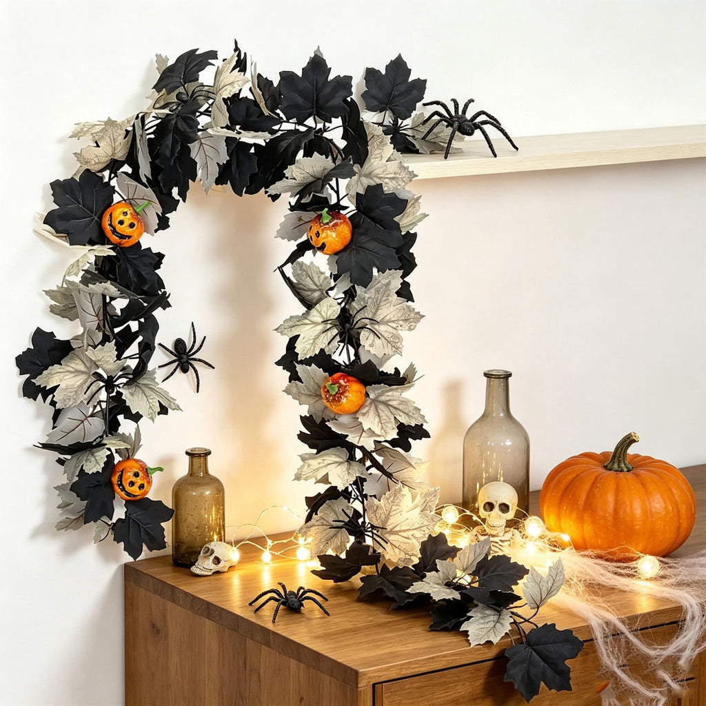 SCNOR 72 Inch Halloween Felt Garland with Ghost Pumpkin Witch Hat Spider Broom, Hanging Decor for Fireplace Mantel Wall