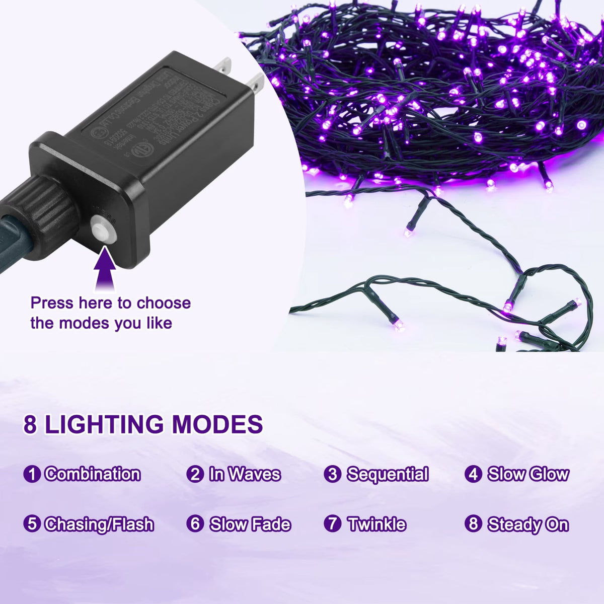 Scidweet Halloween String Lights, 105 FT 300 LED Twinkle Fairy Lights for Indoor Outdoor Halloween Decorations, Purple