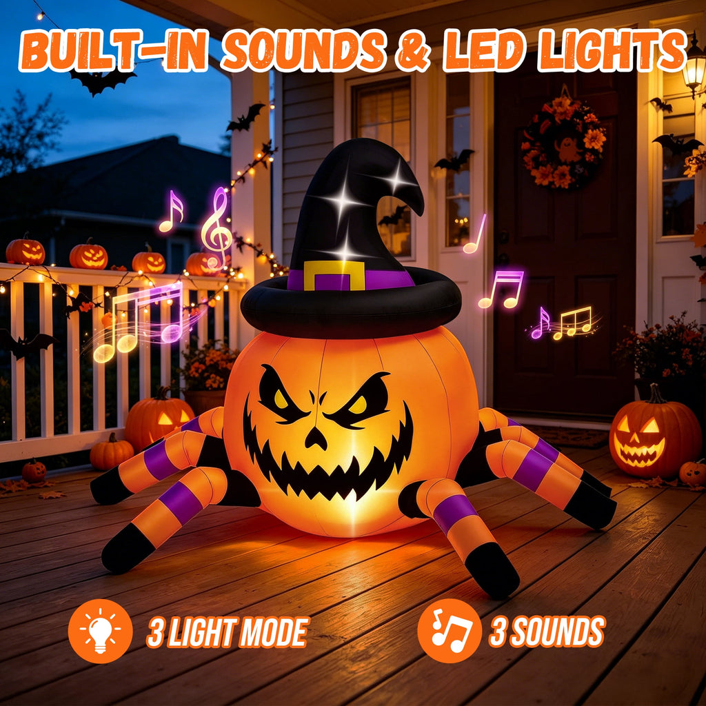 Firstness 2.4GHz Remote Control Car Halloween Inflatable Pumpkin Spider Blow ups Rc Car 360° Rotation, 3 Music and LED Lights,Aged 3+