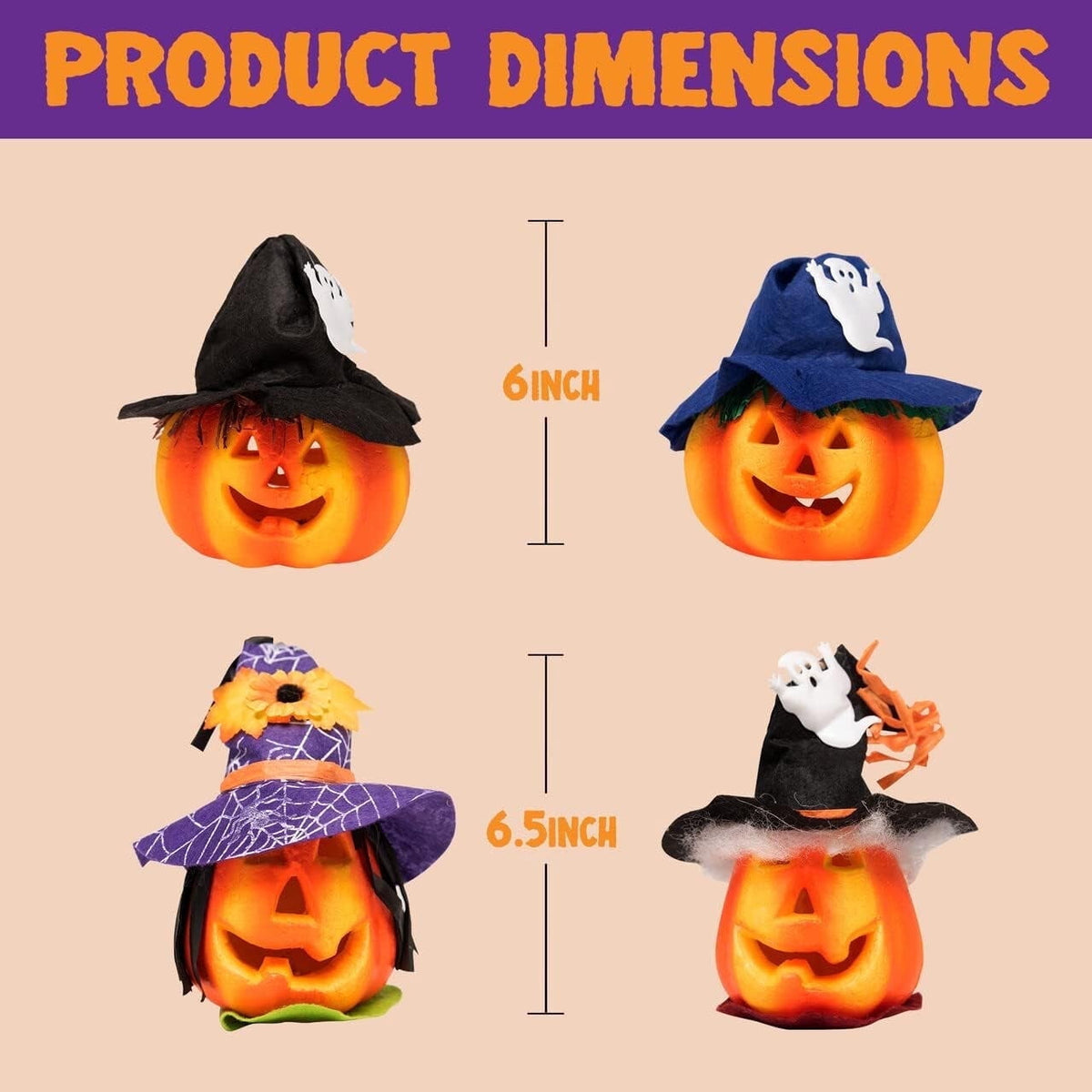 Joyfy 5 Pcs Light Up Halloween Pumpkin Decor Jack O Lantern Decorations Outdoor Indoor, Plastic Large Trick Or Treat Table Top Party Supplies Favors