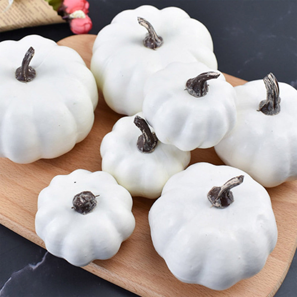 7 Pcs Assorted Sizes Artificial Pumpkins Fall Decor Fake Faux Foam Pumpkins for Halloween Thanksgiving Harvest Home Table Decor (Pink)