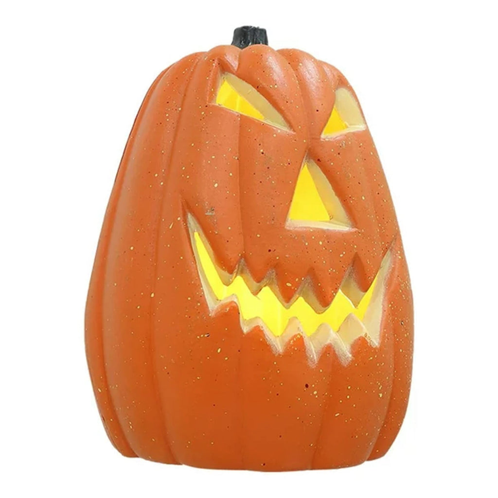QYROS Spooky LED Light-Up Halloween Pumpkin Decoration with Glitter Finish for Indoor and Outdoor Use, 12-Inch