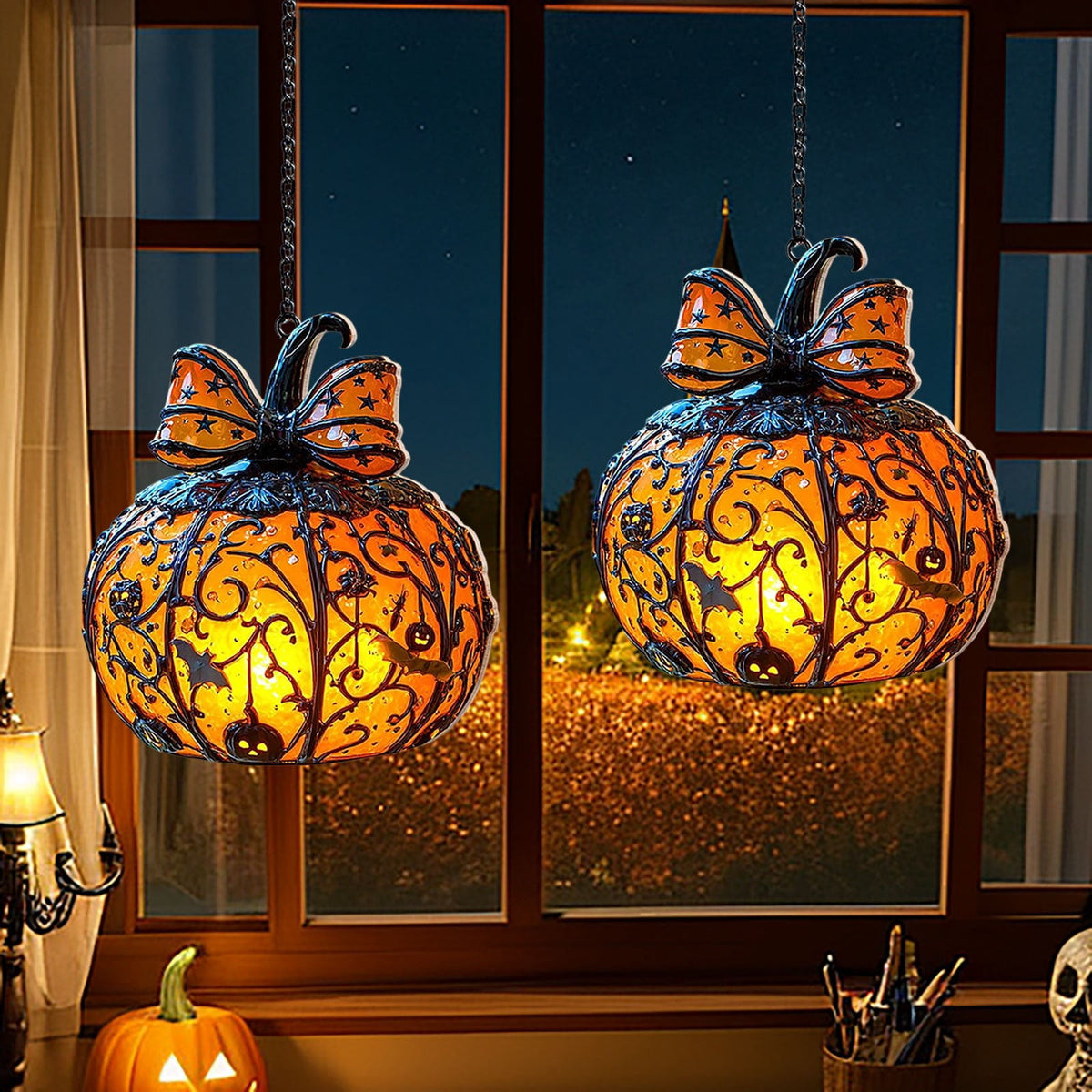 Acrylic Halloween Pumpkin Pendant Hanging Ornament - Spooky Fall Home Decor for Porch Wall Door Indoor Outdoor