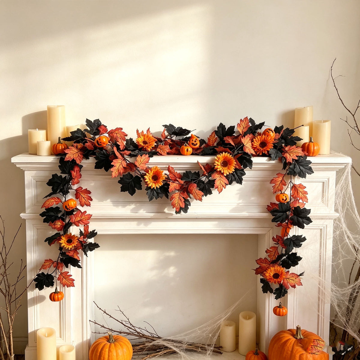 Halloween Pumpkin Garland - 68" Fall Leaf Decor for Mantle, Staircase & Porch, Outdoor/Indoor Autumn Thanksgiving Party Decoration (Multicolor)