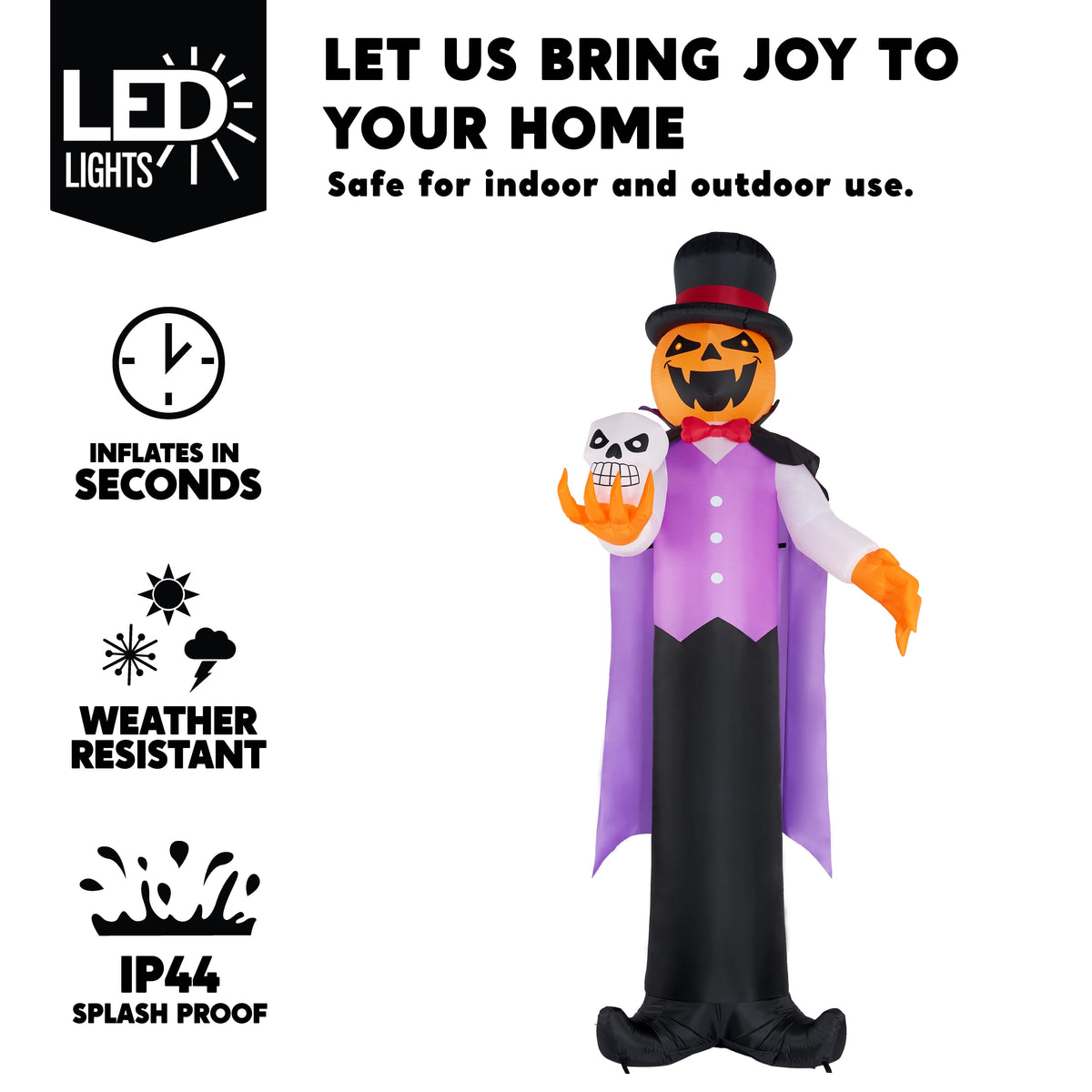 Joyfy 12 ft Giant Halloween Inflatable Pumpkin Ghost Vampire with Skull Decoration with Built-in LEDs,Ghost Halloween Decorations Outdoor Blow Up Yard Lawn Decoration
