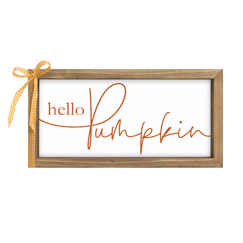 11.8×6 Inch Hello Pumpkin Sign, White Wooden Fall Decorations for Home Farmhouse, Autumn Decor Indoor Table Wall Shelf Desk Mantle Office Rustic Thanksgiving Harvest Decorative Signage