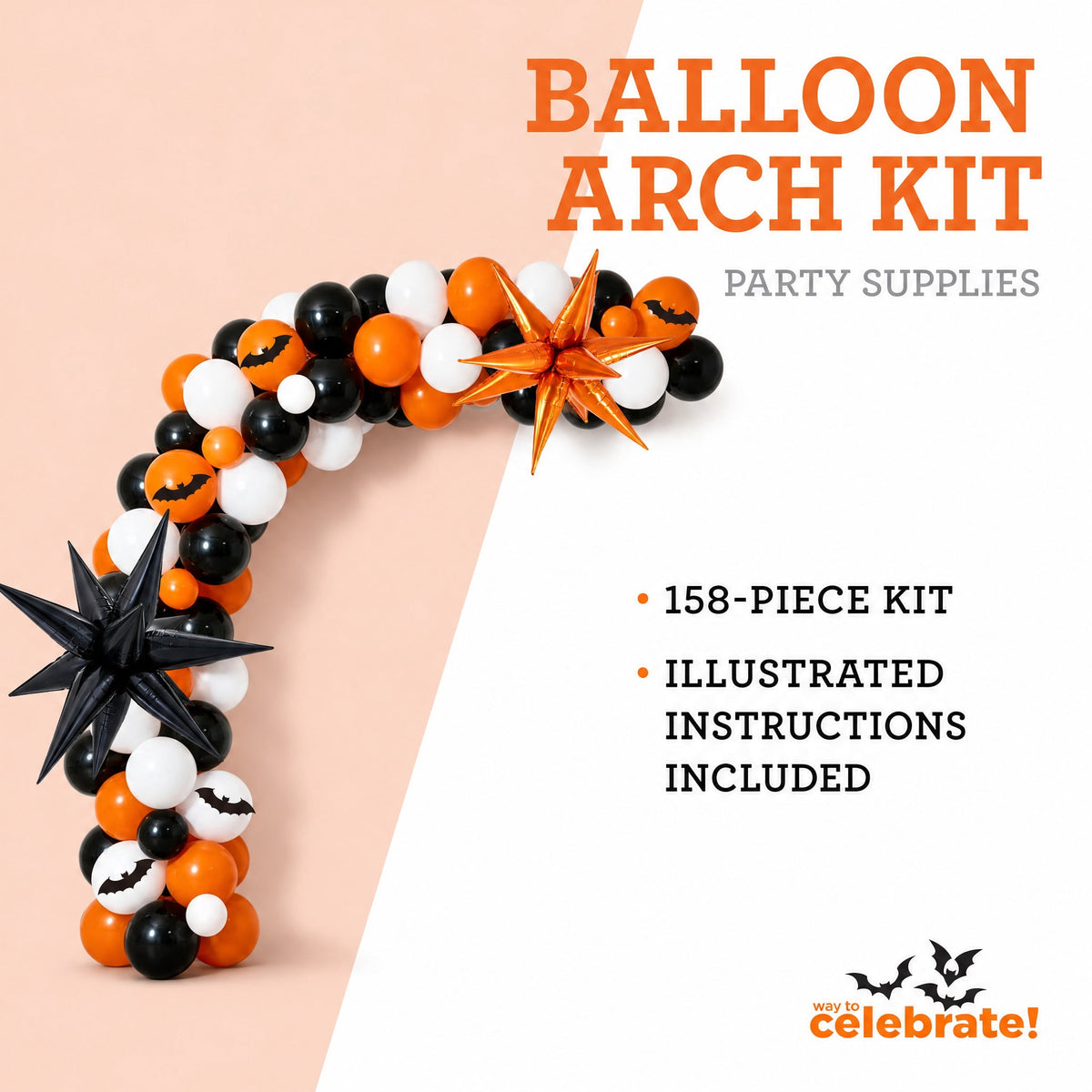 Balloon Arch Kit, Orange/Black/White, Halloween by Way To Celebrate