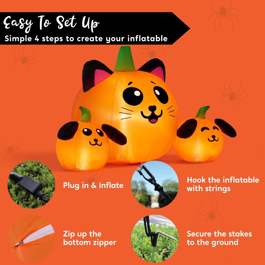 Joyfy 10 Ft Tall Halloween Inflatables Pumpkin,Giant Pumpki Blow Up Decor with Built-in LED Lights,Outdoor Decorations for Yard,Lawn,Garden