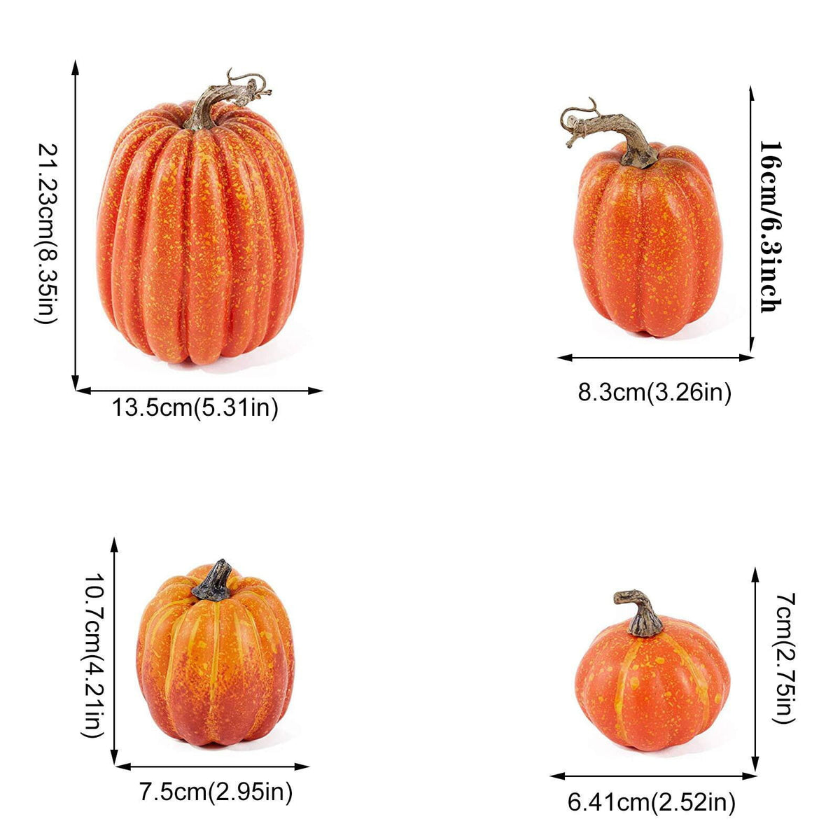 7PCS Pumpkin Decor Set for Fall and Halloween, Artificial Foam Pumpkins in Orange for Indoor and Outdoor Decor for Thanksgiving Table Centerpieces, Wedding Decorations and DIY Crafts