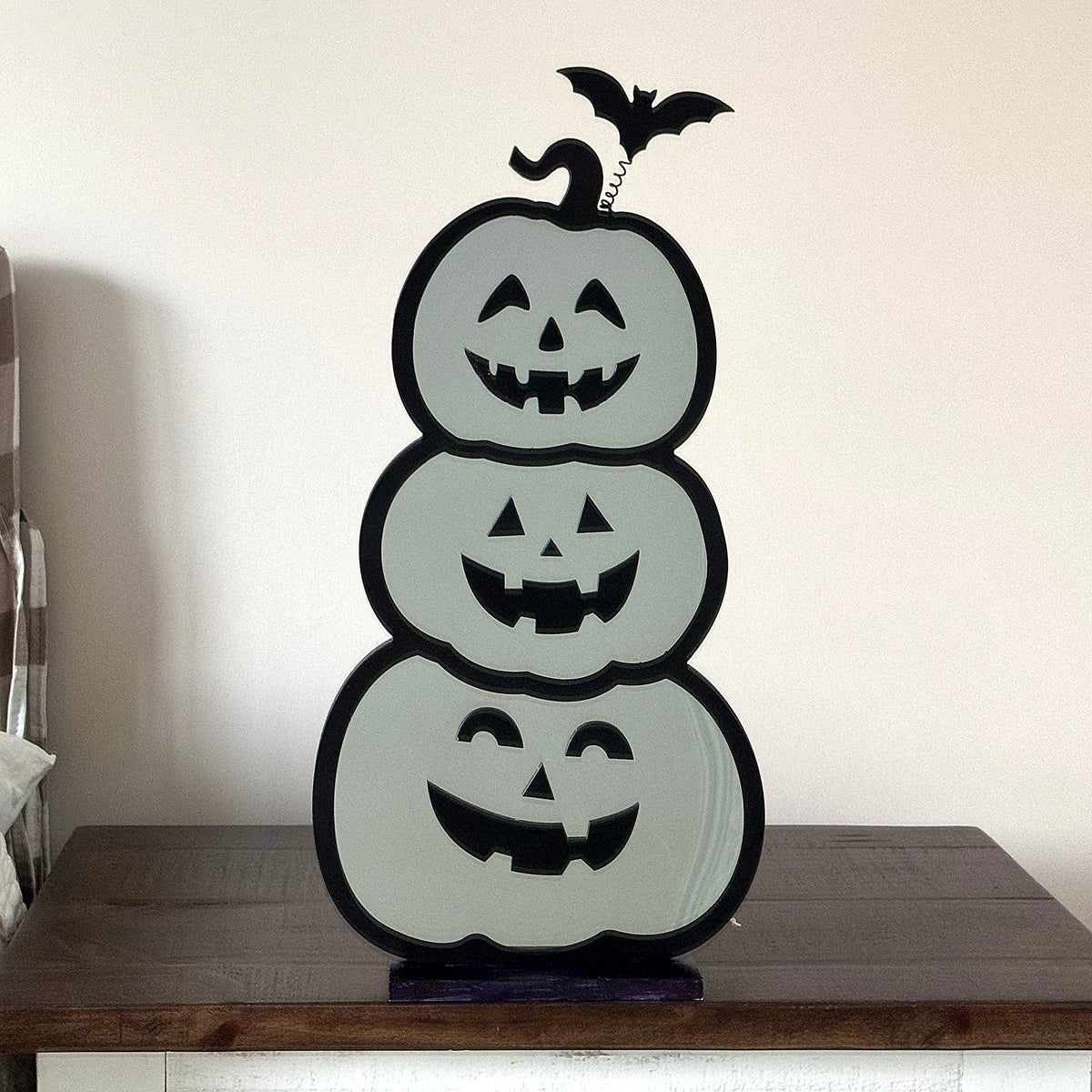 3 Stacked Pumpkins Infinity Mirror Light with Stand - LED Lighted Halloween Decoration - USB-Powered - 3D LED Infinity Light - Indoor Seasonal Decor for Tables or Windows - 11" x 21"