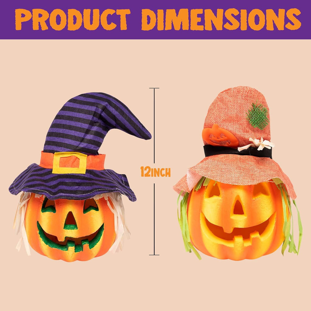 Joyfy 5 Pcs Light Up Halloween Pumpkin Decor Jack O Lantern Decorations Outdoor Indoor, Plastic Large Trick Or Treat Table Top Party Supplies Favors