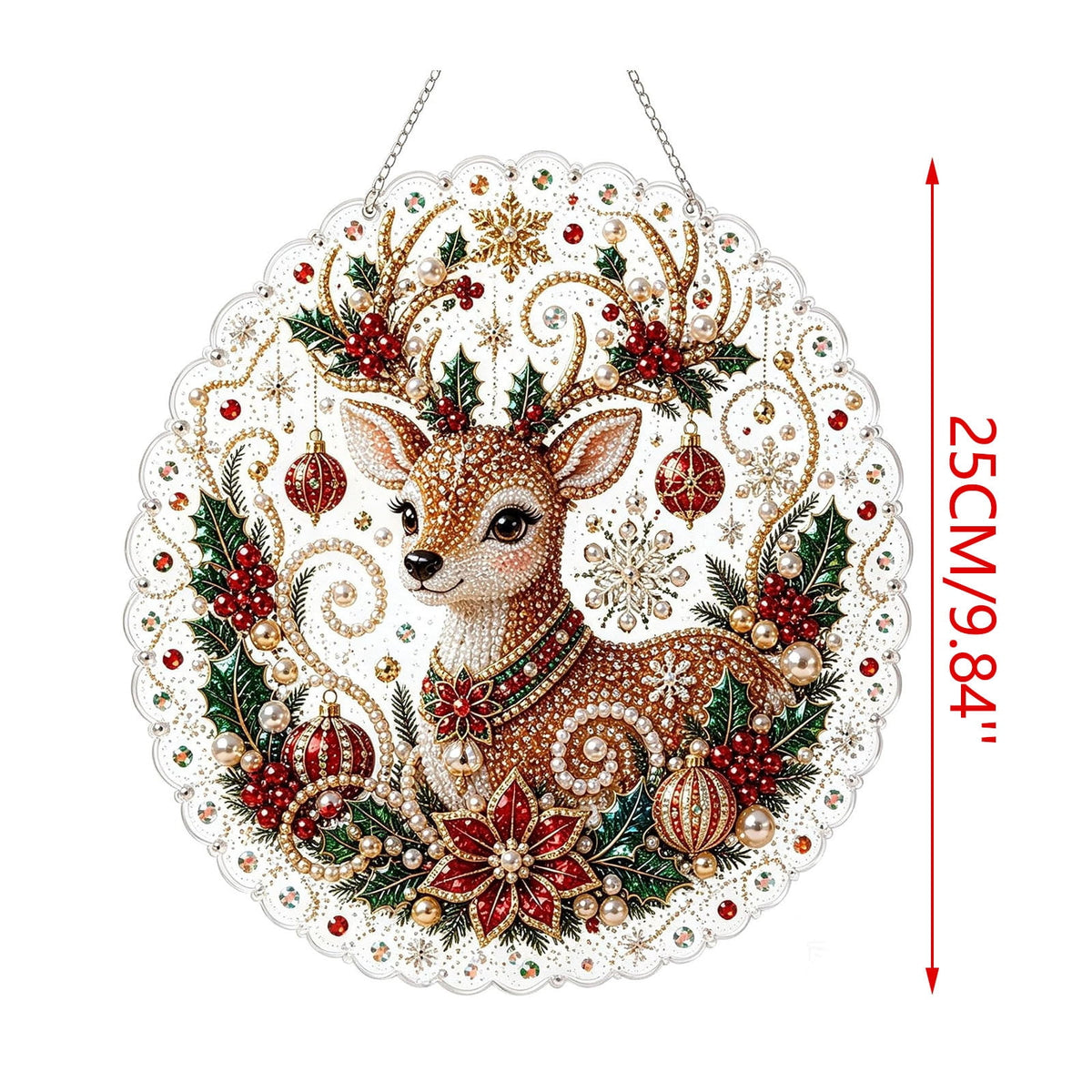 JWZZYD DIY Christmas Pearl Painting Art Kit with Frame, 9.8" Christmas Pearl Beads Art Craft Set, Gemstone Dots Beads for Holiday Christmas Wall Decor, Decoration Gift(Reindeer)