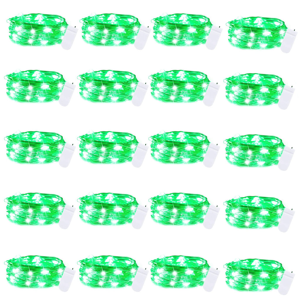 AWLYLNLL 20 Pack Led Fairy Lights Battery Operated String Lights Waterproof Silver Wire 7 Feet 20 Led Firefly Starry Moon Lights for DIY Wedding Party Bedroom Patio Christmas (20 Pack, Green)