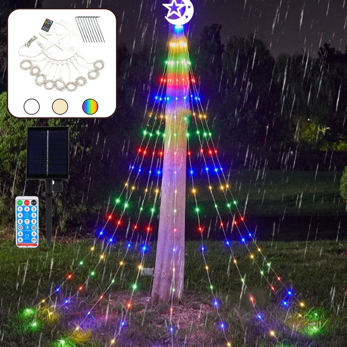 AYktou Christmas Tree Lights 6.56ft 16 Lines LED Waterfall Lights Waterproof Xmas Tree Topper Lights with Remote and USB Powered Christmas Lights for Halloween Xmas Year Holiday,Colorful