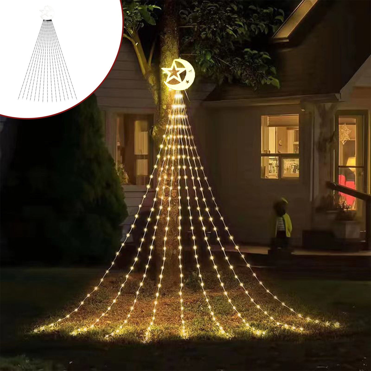 AYktou Christmas Tree Lights 6.56ft 16 Lines LED Waterfall Lights Waterproof Xmas Tree Topper Lights with Remote and USB Powered Christmas Lights for Halloween Xmas Year Holiday,Colorful