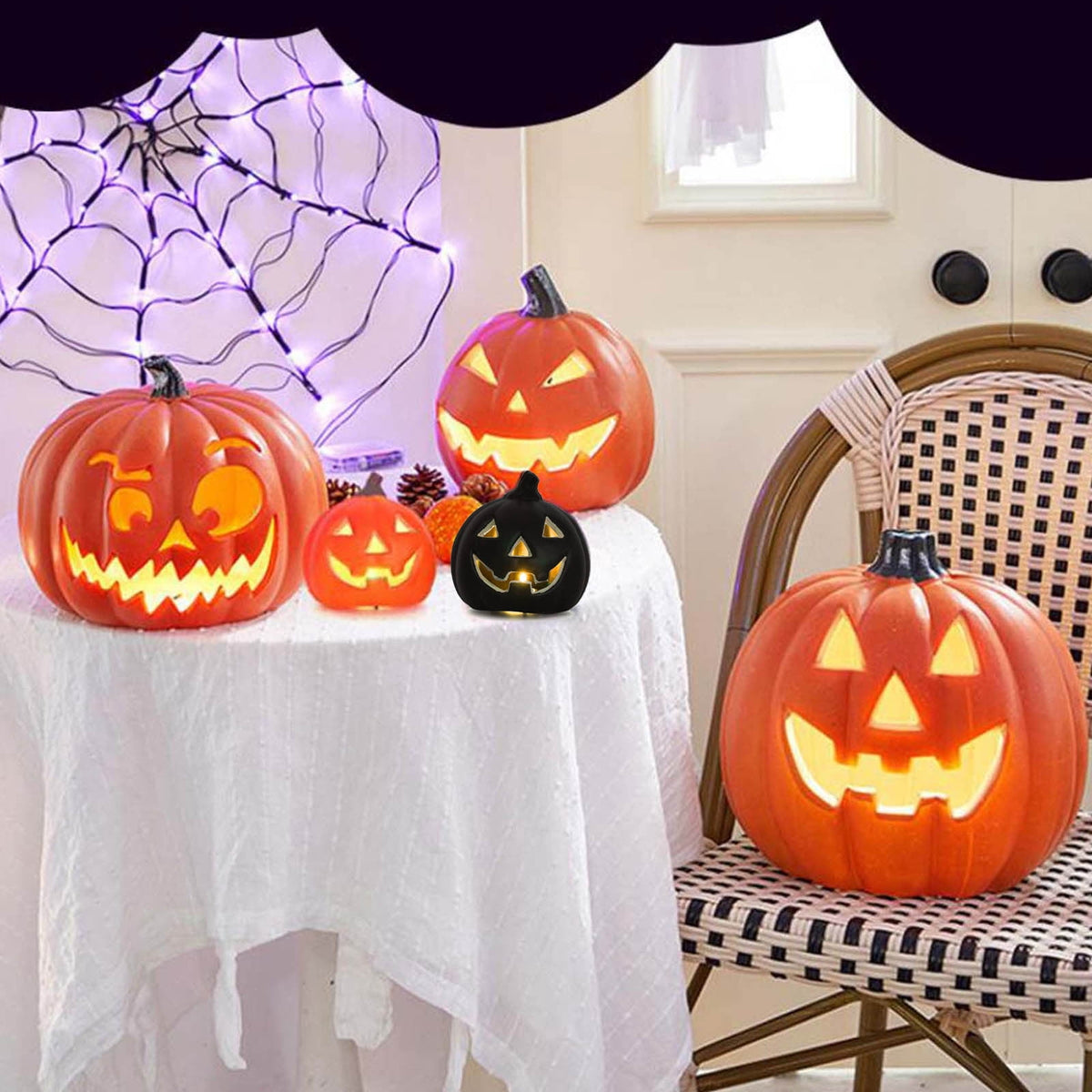 AZXY Stained Glass Hanging Pumpkin Ornament, Halloween Decor, Halloween Pumpkins, Halloween Decorations, Halloween Party Decor,Bat Star Pumpkin Hanging Decor for Indoor Window Tabletop