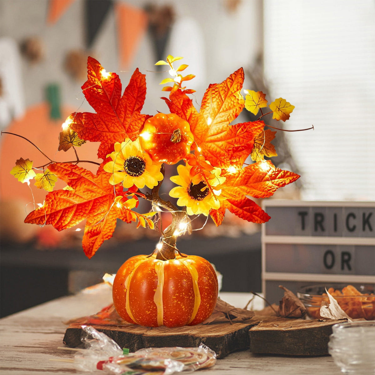 YSGFHGJW Halloween Thanksgiving Artificial Pumpkin Tree Decoration, Light Up with LED Lights, Fall Decor for Dining Table Living Room Porch