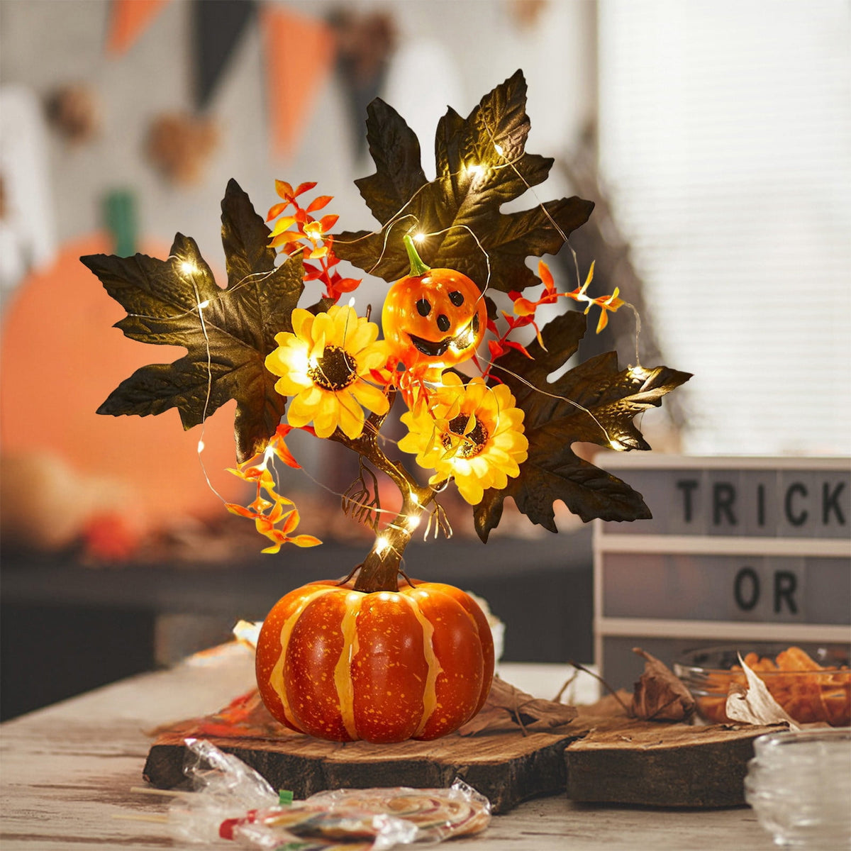 YSGFHGJW Halloween Thanksgiving Artificial Pumpkin Tree Decoration, Light Up with LED Lights, Fall Decor for Dining Table Living Room Porch