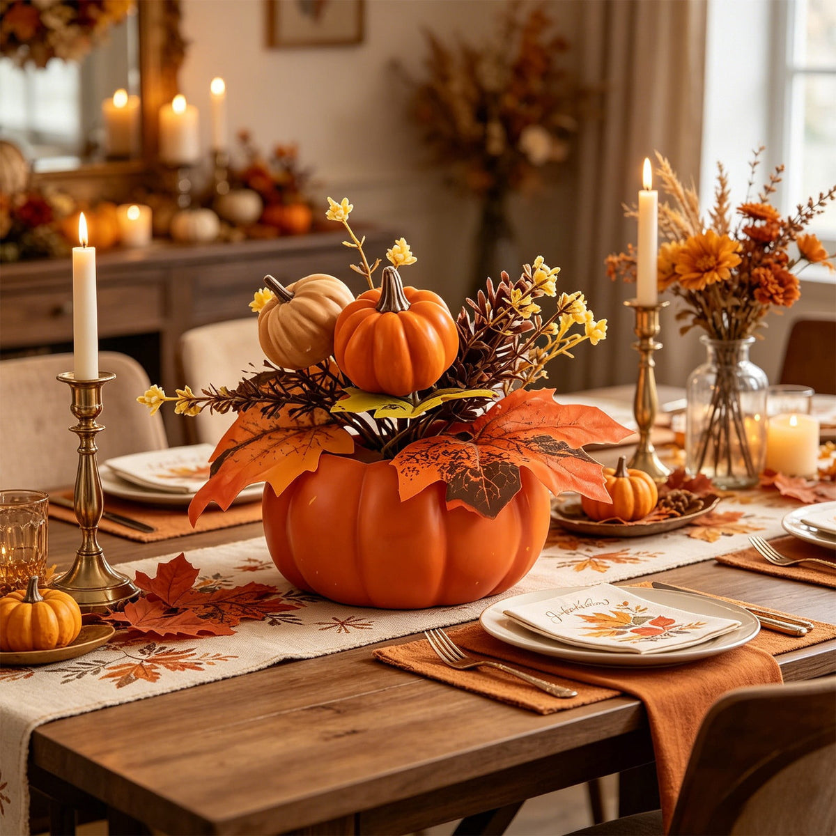 Pumpkin Decor with Artificial Flower Sunflowers Fall Decorations for Home Tabletop Kitchen Party Thanksgiving Harvest