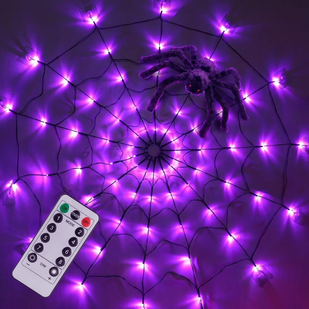 Ayieyill Halloween Spider String Lights,4FT 70 Purple LED with Realistic Spiders, 8 Lighting Modes , Halloween Decorations Indoor Outdoor
